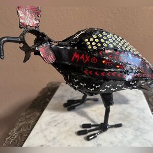 Artistic Metal Bird Figurine in Black and Red